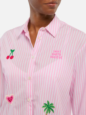 Brigitte camicia in cotone a righe con ricamo Saint Barth habitué