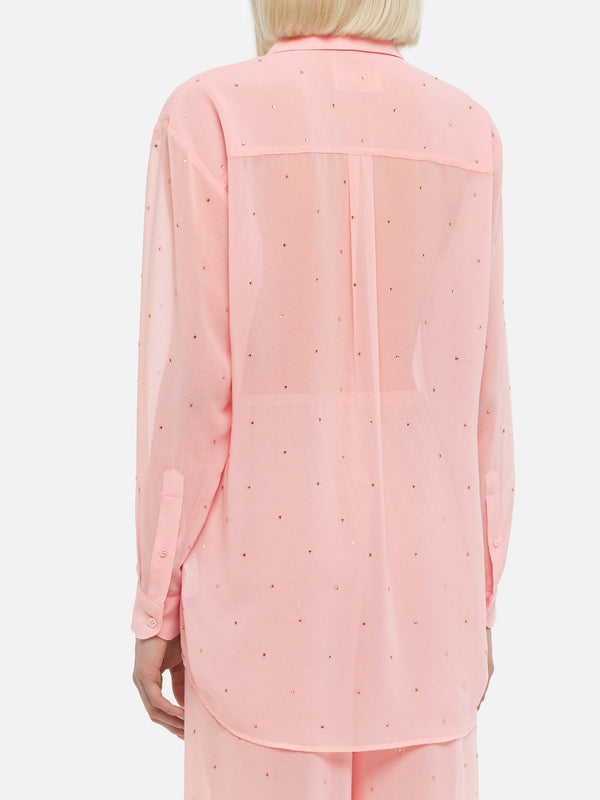 Brigitte pink georgette shirt with rhinestone embellishments