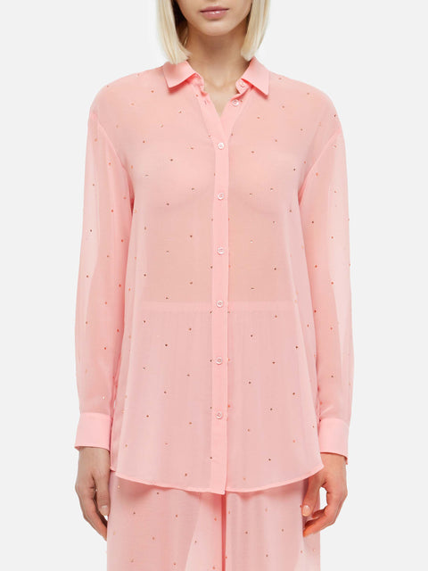 Brigitte pink georgette shirt with rhinestone embellishments - MC2 Saint Barth