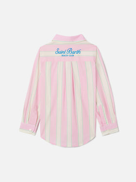 Mini Brigitte Shirt in striped cotton poplin in white, pink and green