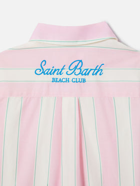 Mini Brigitte Shirt in striped cotton poplin in white, pink and green