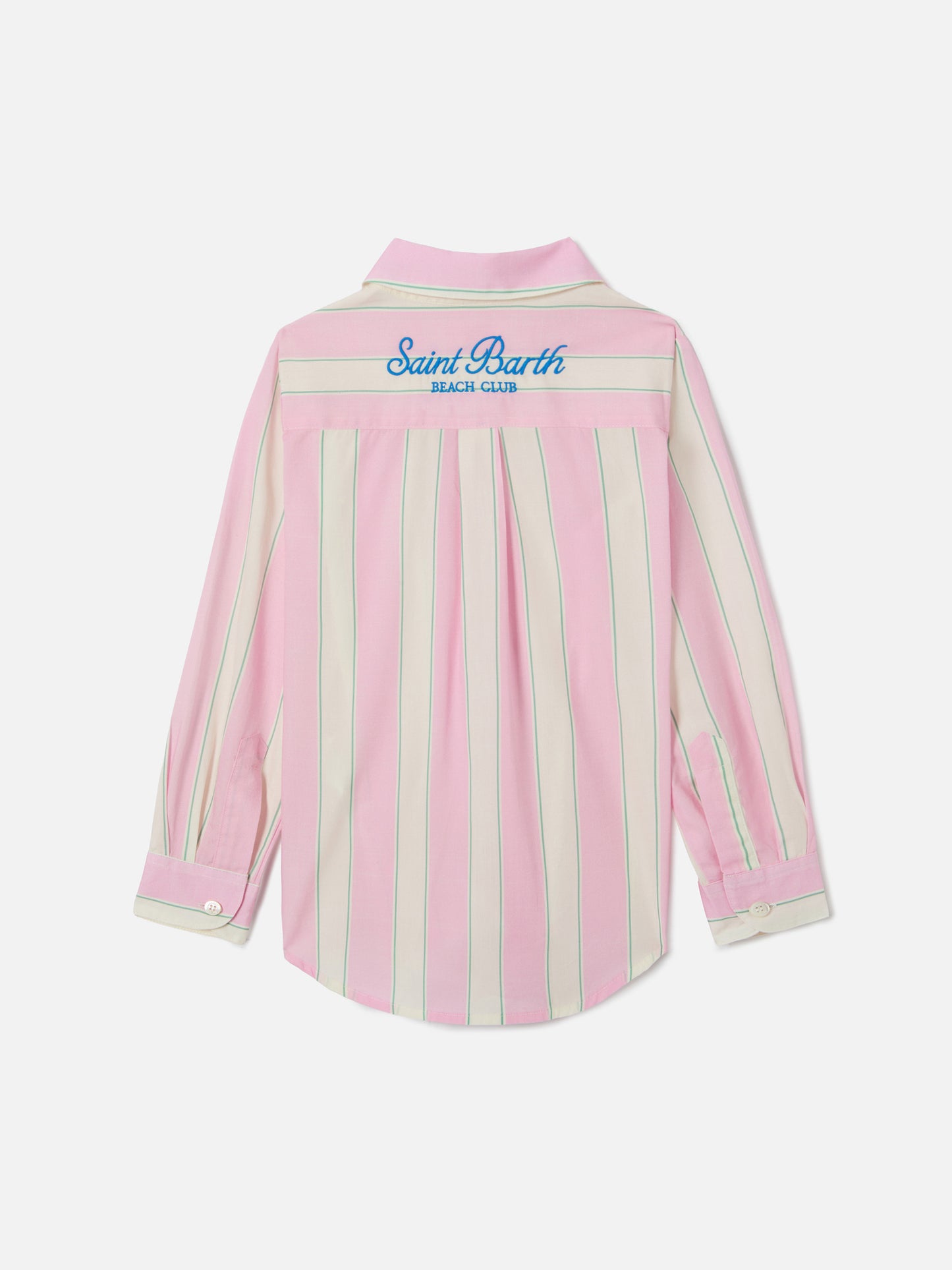 Mini Brigitte Shirt in striped cotton poplin in white, pink and green