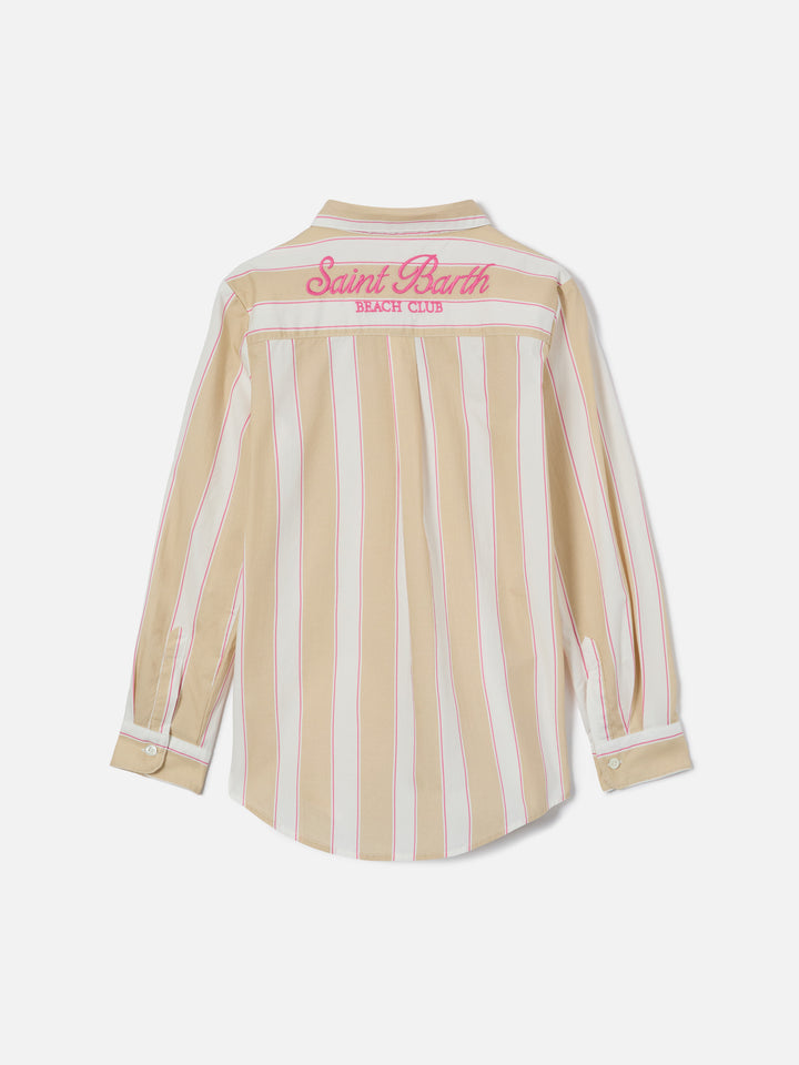 Mini Brigitte Shirt in striped cotton poplin in beige, white and pink