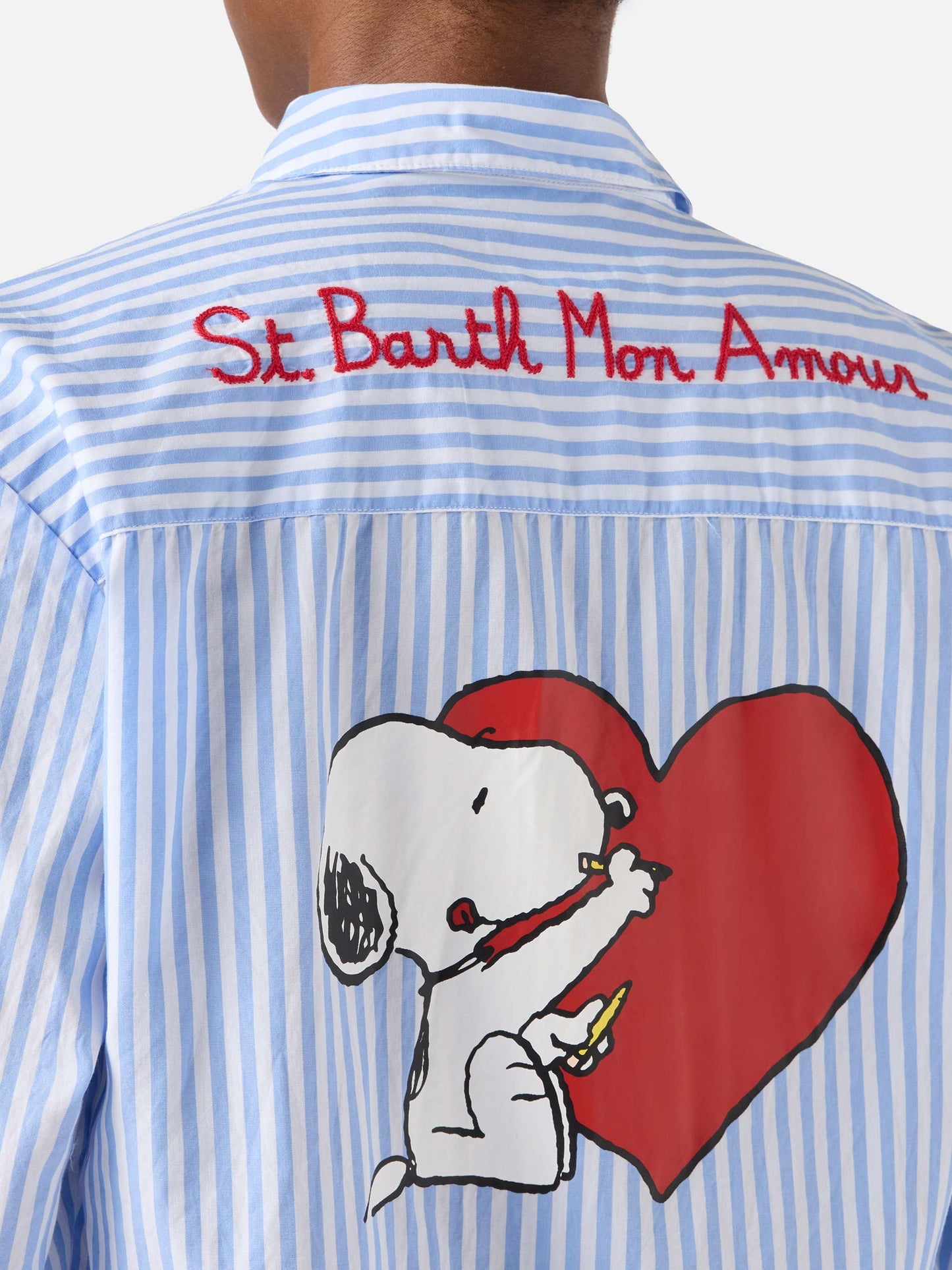 Brigitte light blue striped shirt with Snoopy print | Special Edition