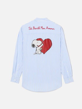 Brigitte light blue striped shirt with Snoopy print | Special Edition