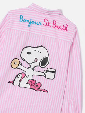 Mini Brigitte Shirt with pink stripes and Bonjour embroidery | Special Edition