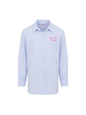 Mini Brigitte light blue striped seersucker shirt with Snoopy print | SNOOPY PEANUTS® SPECIAL EDITION