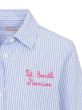 Mini Brigitte light blue striped seersucker shirt with Snoopy print | SNOOPY PEANUTS® SPECIAL EDITION