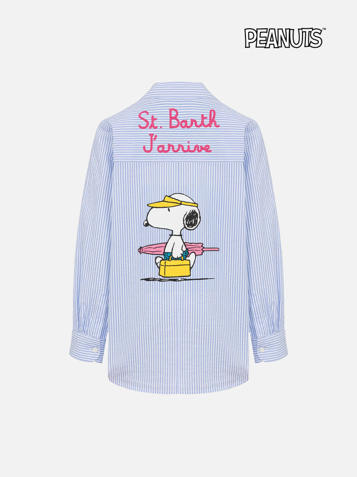 Mini Brigitte light blue striped seersucker shirt with Snoopy print | SNOOPY PEANUTS® SPECIAL EDITION