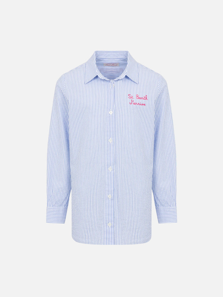Mini Brigitte light blue striped seersucker shirt with Snoopy print | SNOOPY PEANUTS® SPECIAL EDITION
