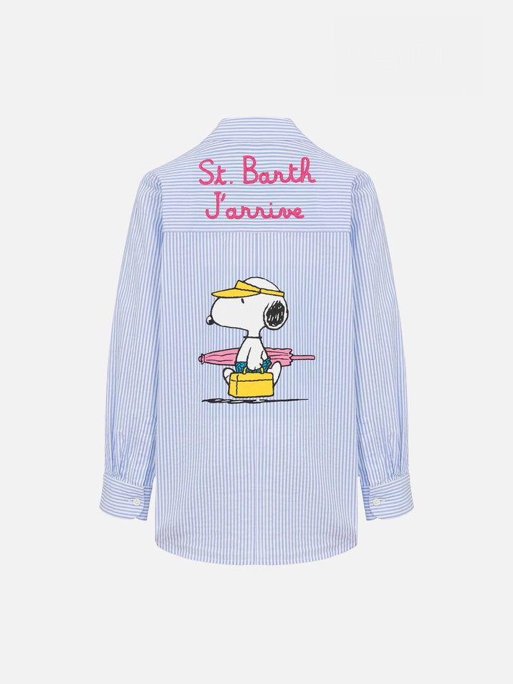 Camicia Mini Brigitte in seersucker a righe azzurre con stampa Snoopy | SNOOPY PEANUTS® SPECIAL EDITION