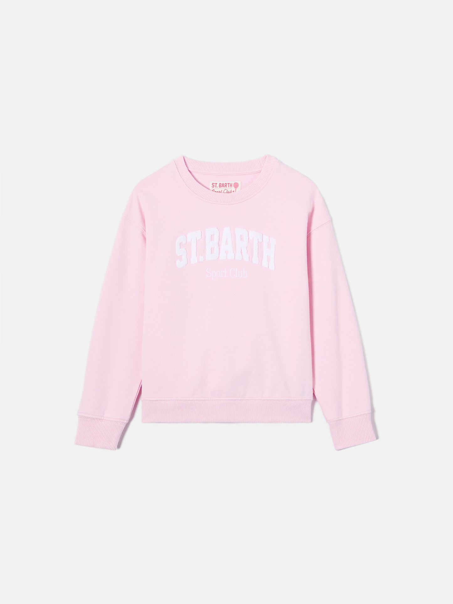 Felpa Briony girocollo rosa con logo effetto spugna