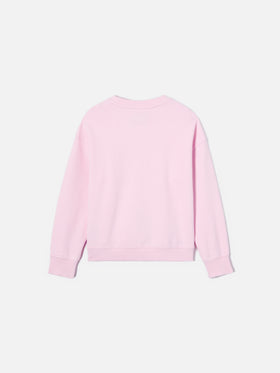 Felpa Briony girocollo rosa con logo effetto spugna