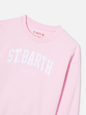 Felpa Briony girocollo rosa con logo effetto spugna
