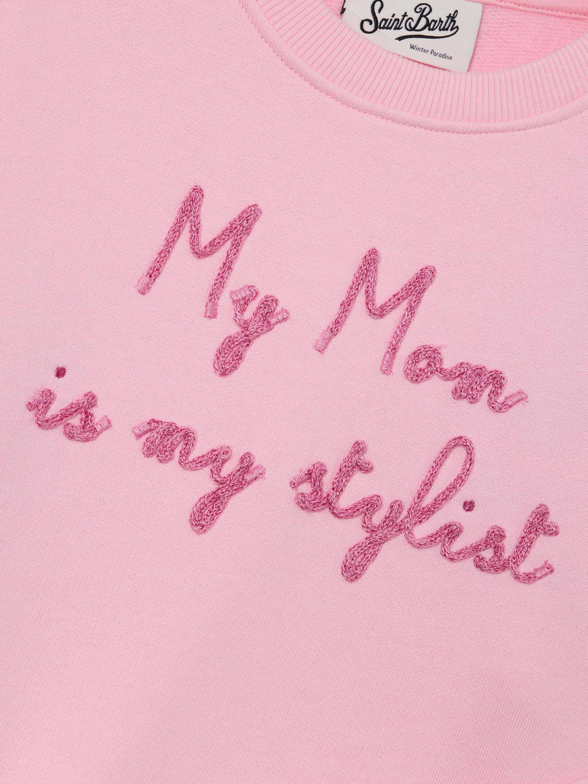 Rosa Sweatshirt aus Baumwollmischung in Briony mit „My Mom Is My Stylist“-Stickerei 