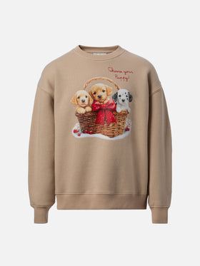 Briony crewneck sweatshirt with puppies print and embroidery