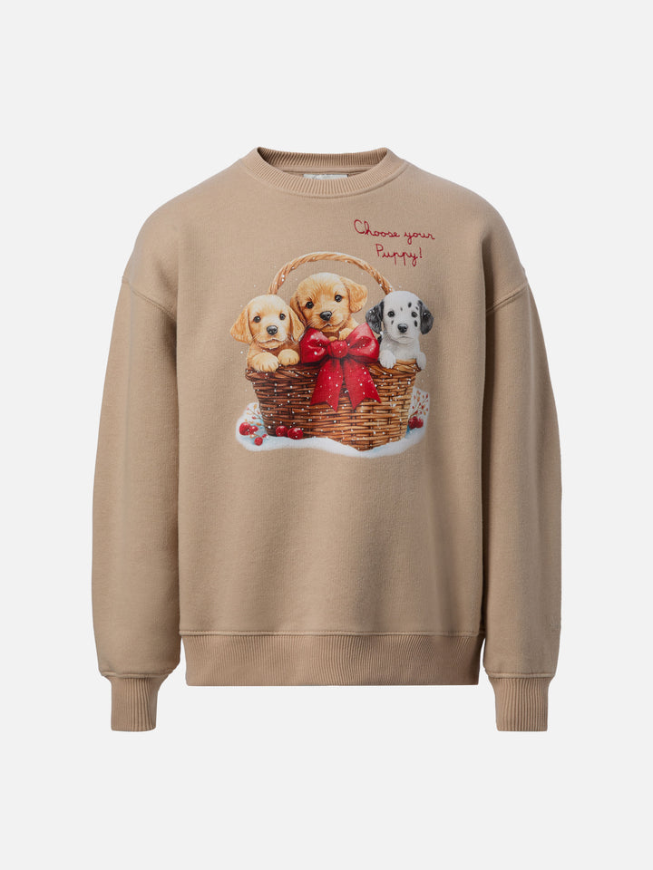 Briony crewneck sweatshirt with puppies print and embroidery