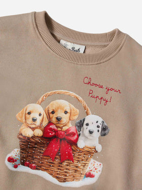 Briony crewneck sweatshirt with puppies print and embroidery