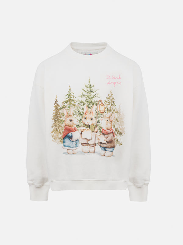 Girl crewneck sweatshirt Briony with bunny print and embroidery