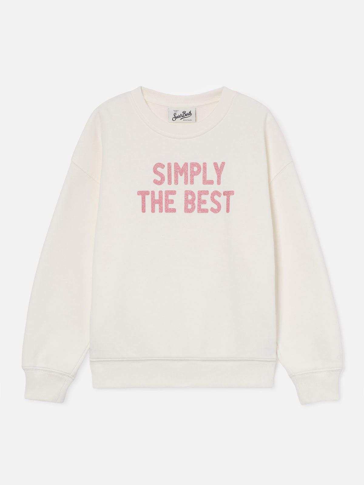White Briony cotton blend sweatshirt with Simply The Best glitter print