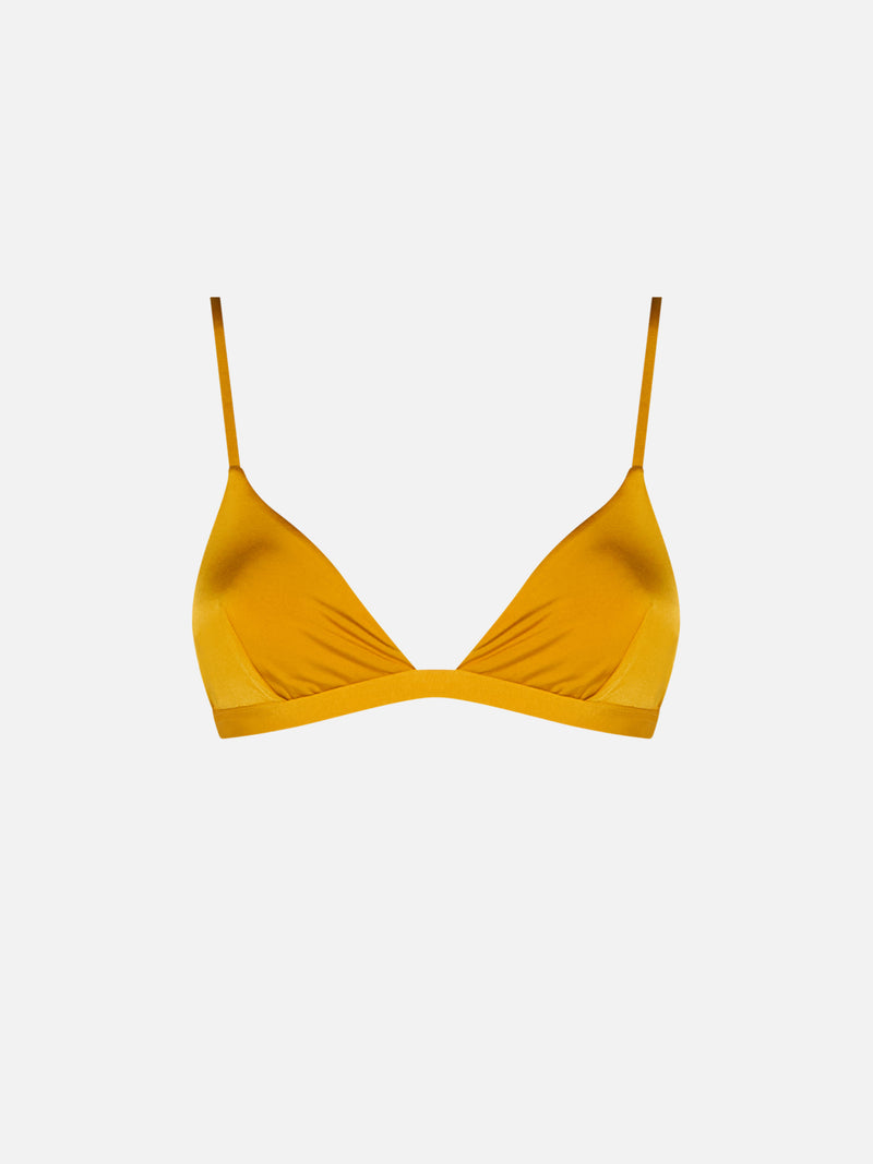 Woman ochre yellow triangle top swimsuit Brooke