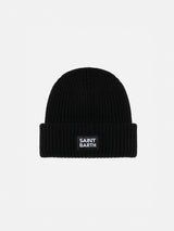 Kid black ribbed beanie Berry with Saint Barth patch