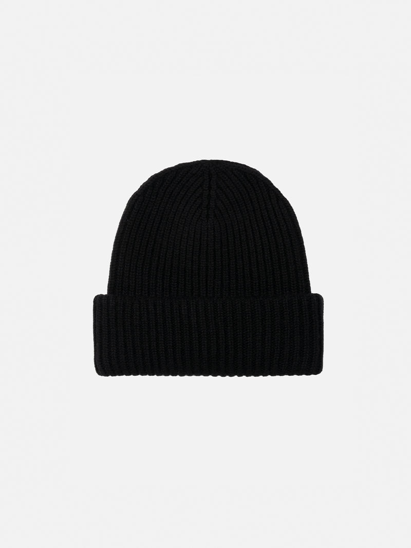 Kid black ribbed beanie Berry with Saint Barth patch