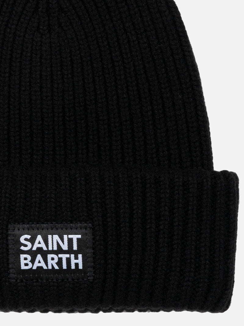 Kid black ribbed beanie Berry with Saint Barth patch