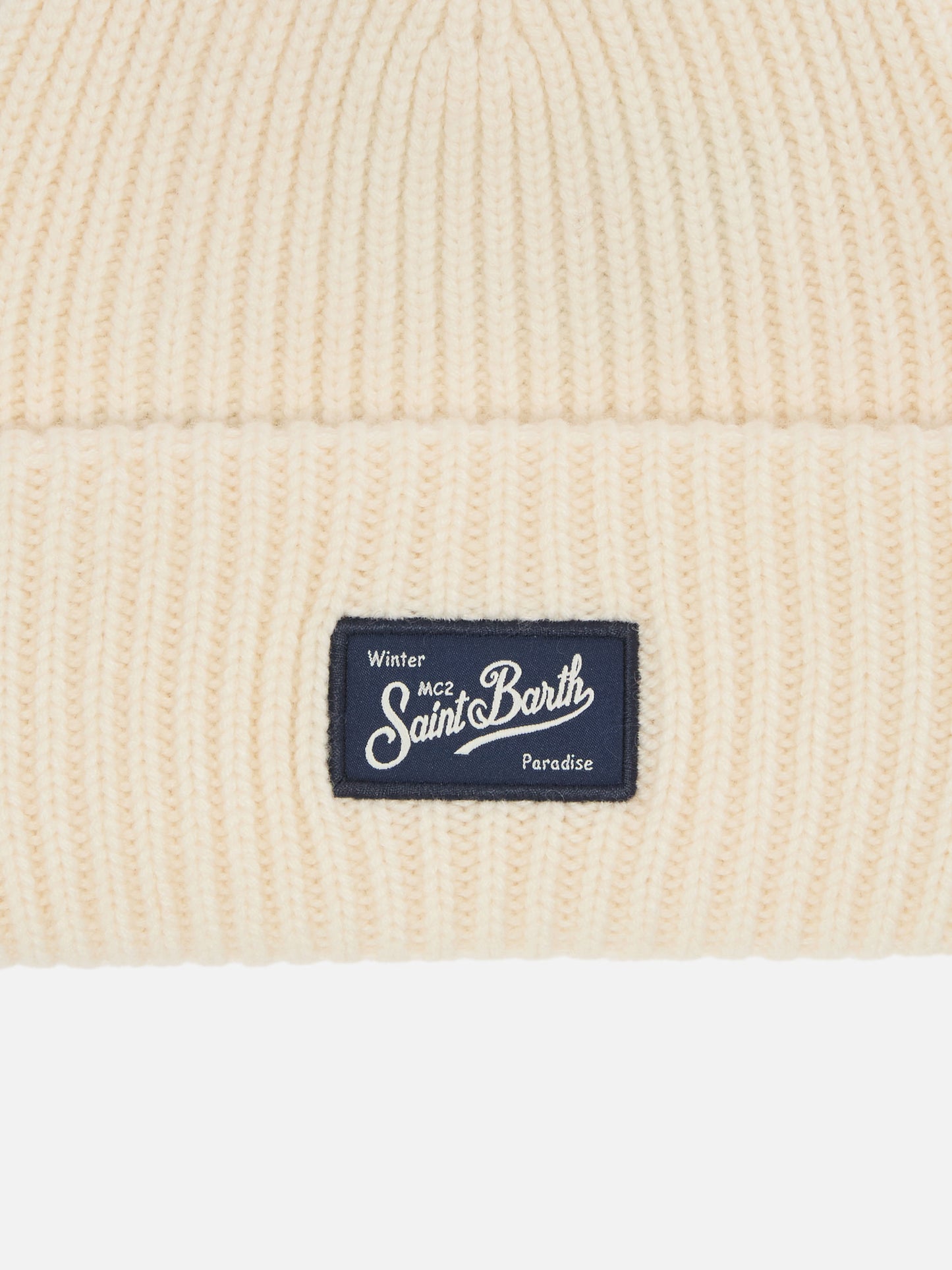 Berry Jr ribbed cashmere-blend beanie in white with St. Barth embroidery