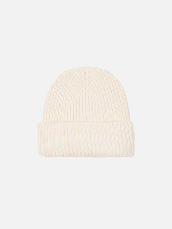 White Berry ribbed knit beanie for kid with Saint Barth patch