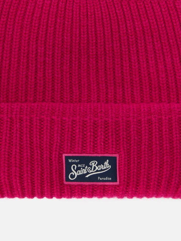 Berry W ribbed cashmere-blend beanie in fuchsia