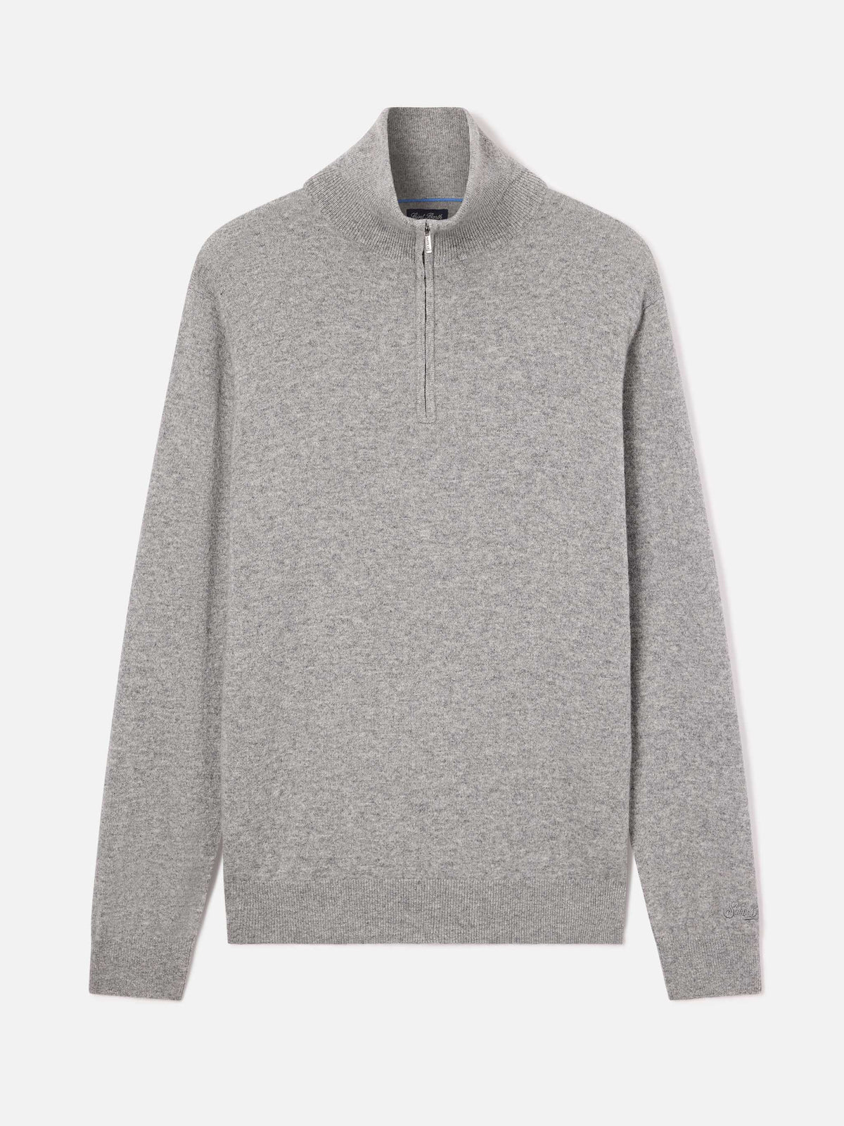 Maglia Buck grigia in cashmere con mezza zip