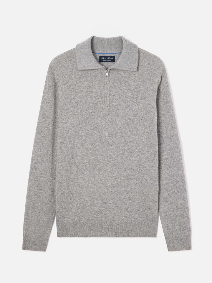 Grey Buck cashmere half zip knit