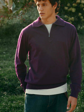 Burgundy Buck cashmere half zip knit