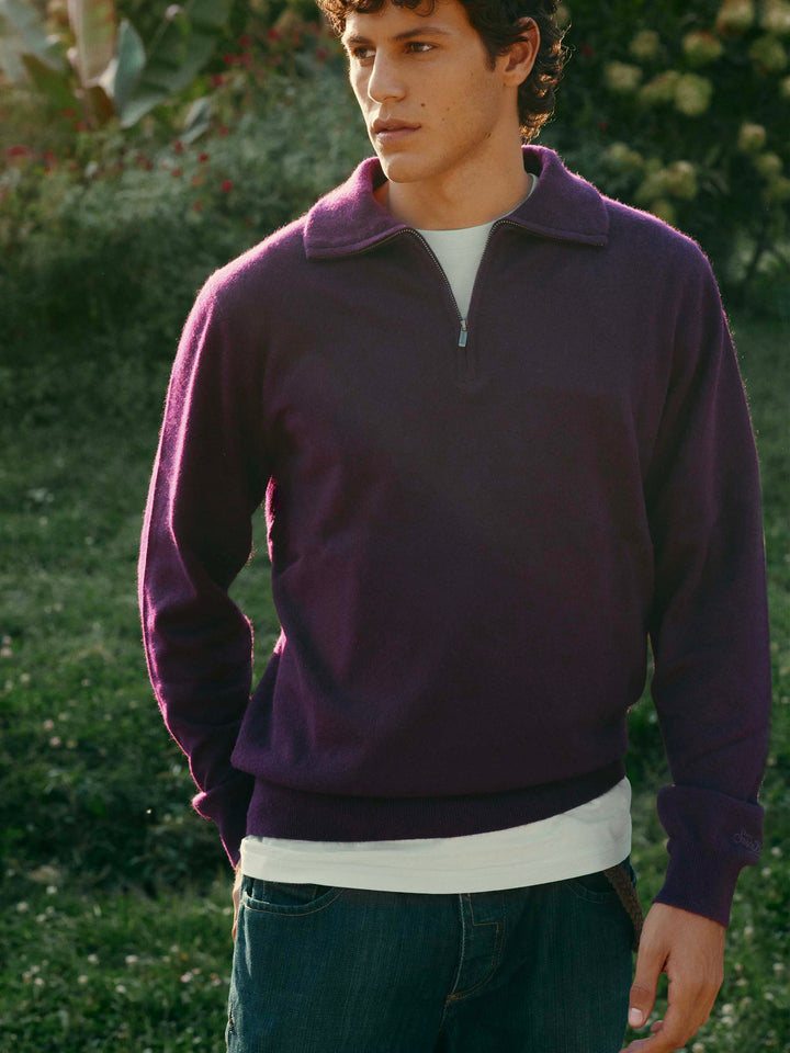 Maglia Buck bordeaux in cashmere con mezza zip