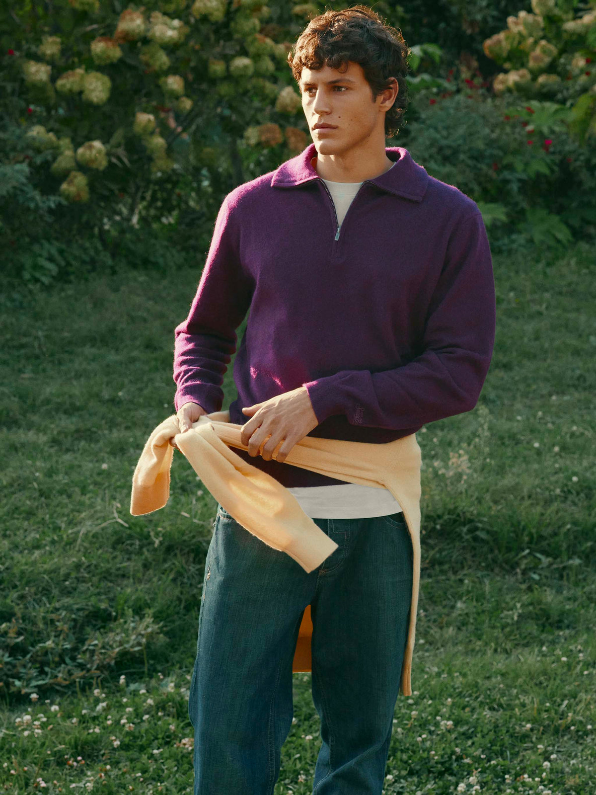 Burgundy Buck cashmere half zip knit