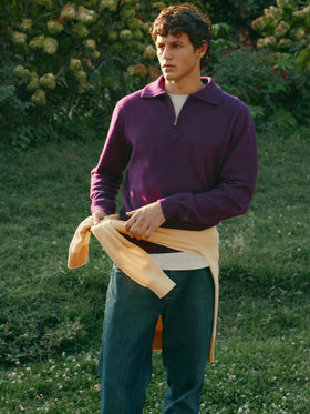 Burgundy Buck cashmere half zip knit