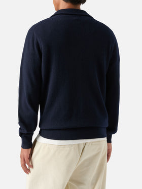 Marineblauer blue Buck Kaschmir-Strickpullover mit Half-Zip 