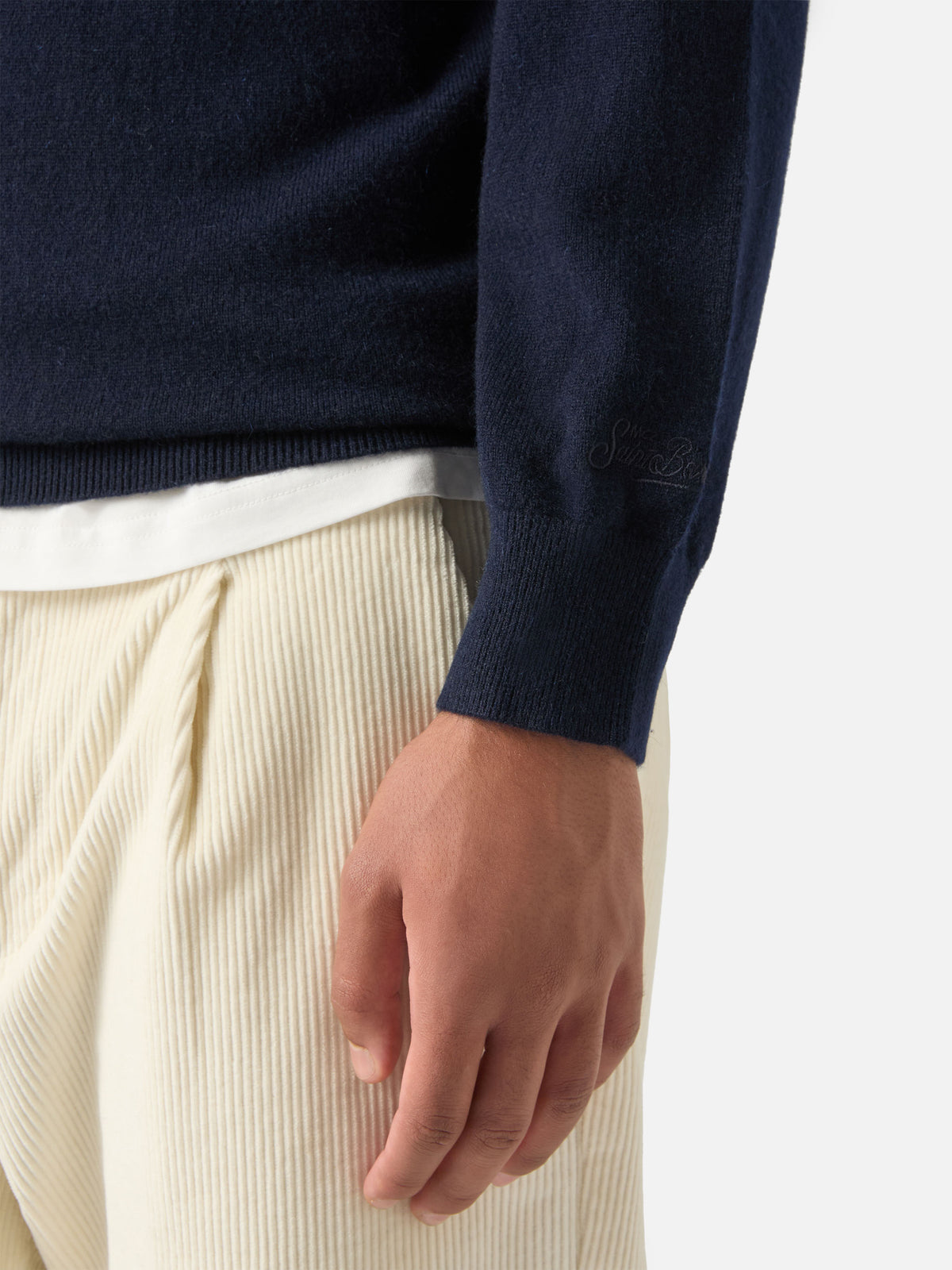Marineblauer blue Buck Kaschmir-Strickpullover mit Half-Zip 