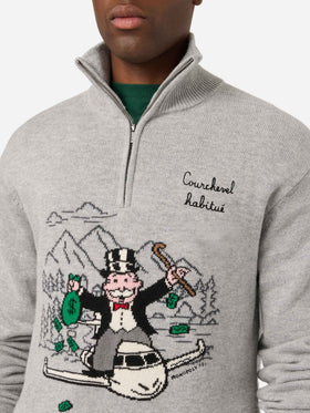 Maglia mezza zip grigia Buck con intarsio e ricamo Monopoly | Special edition