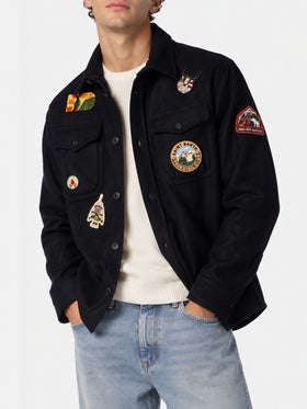 Overshirt Burton blu navy in misto lana con patch da viaggio