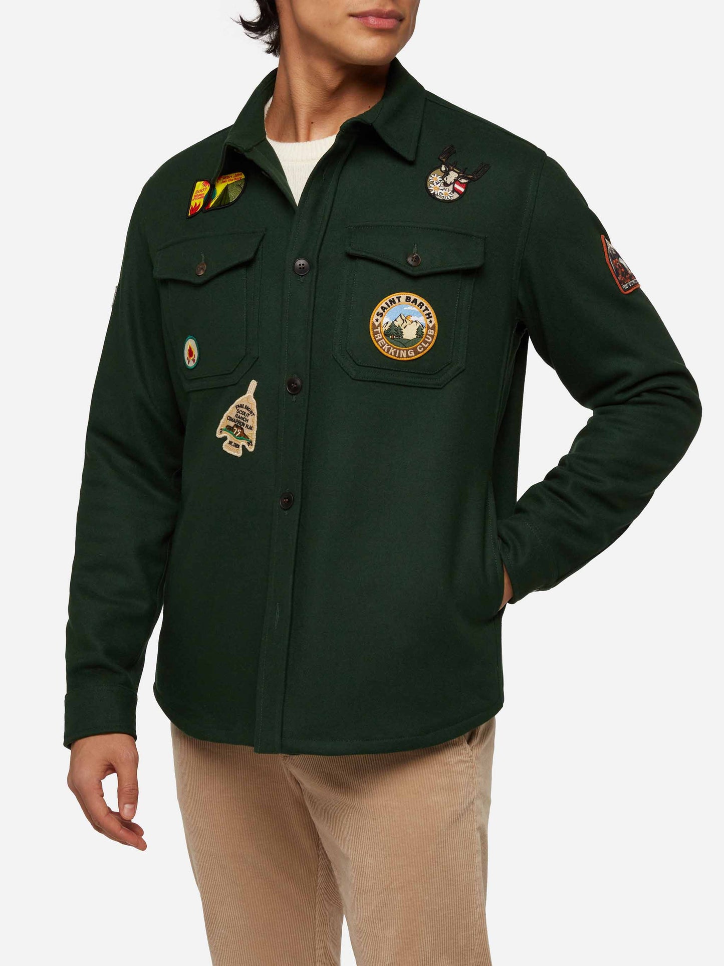 Wolliges grünes Overshirt Burton mit Taschen und Patches