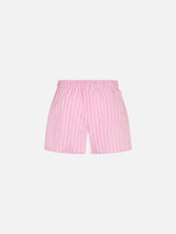 Mädchen-Baumwollshorts Boxy Jr mit rosa Streifendruck