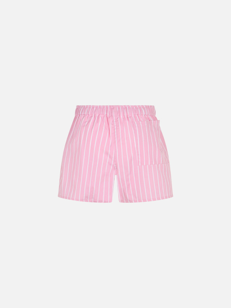 Mädchen-Baumwollshorts Boxy Jr mit rosa Streifendruck