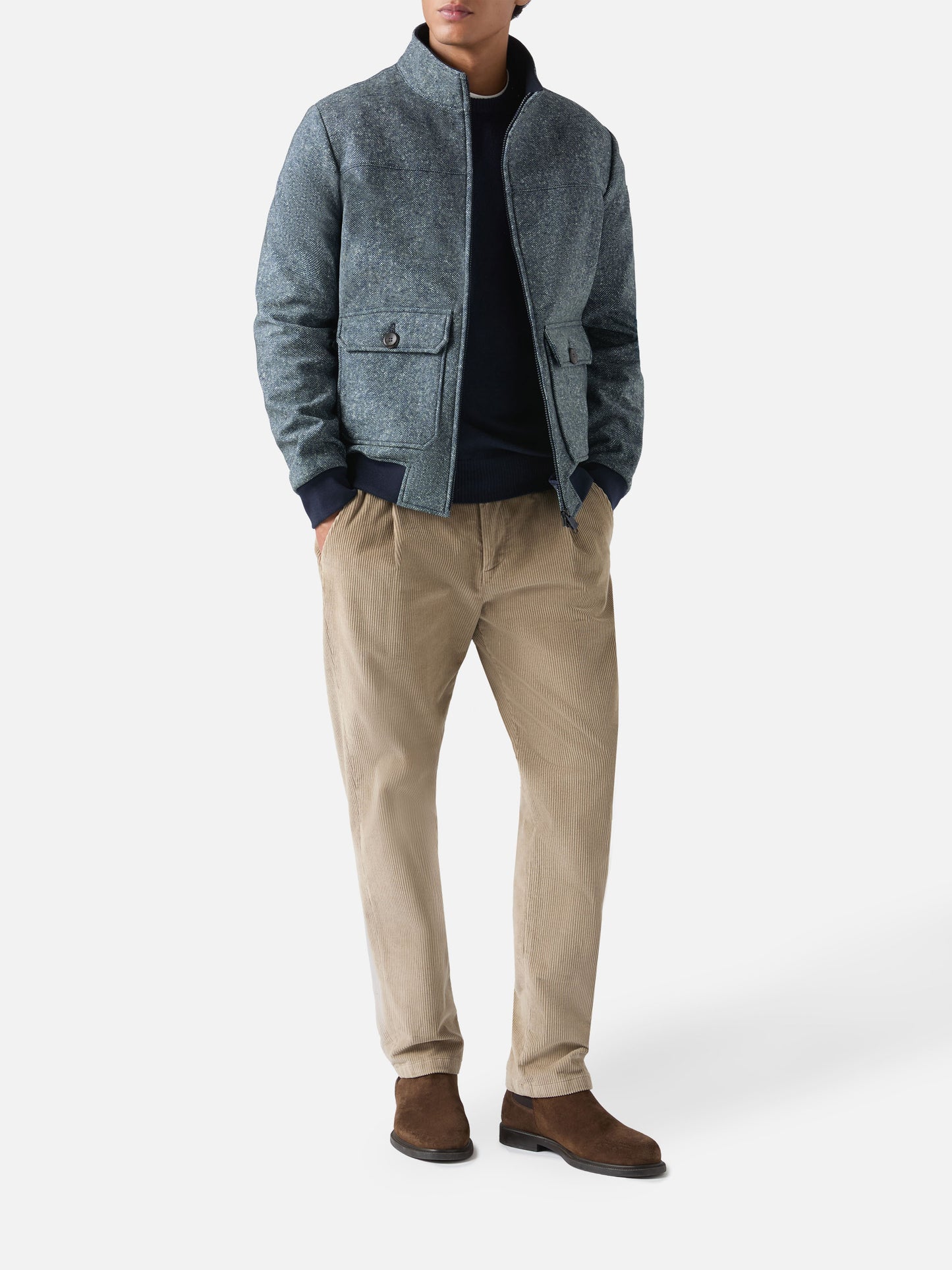 Thermo jacket Byron with melange blue wooly print