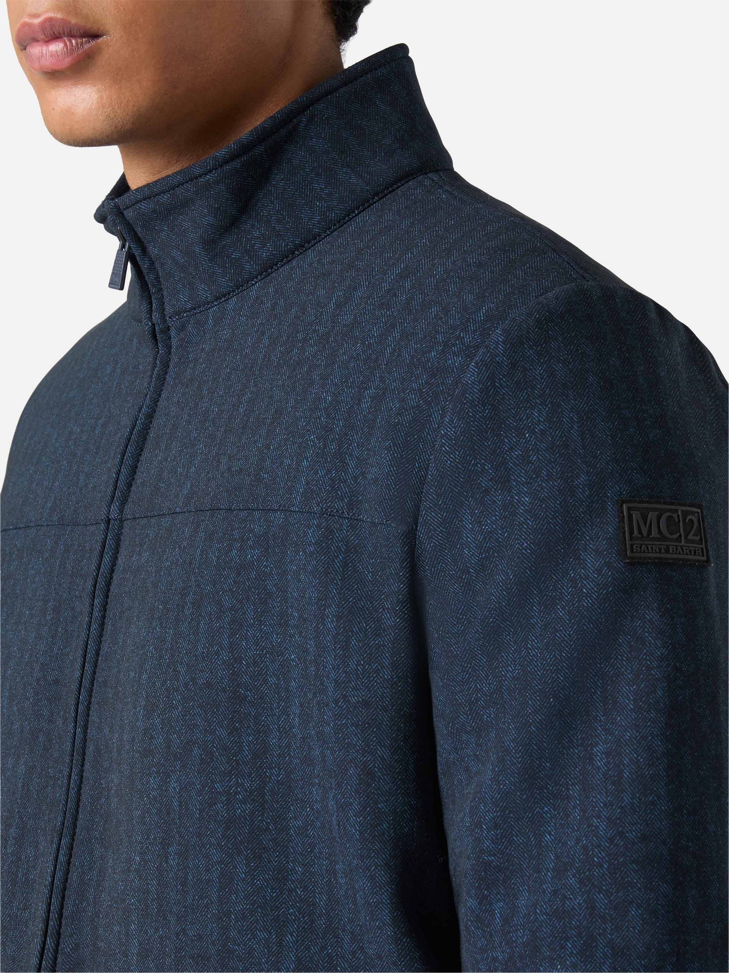Thermojacke Byron mit blauem Fischgrätmuster