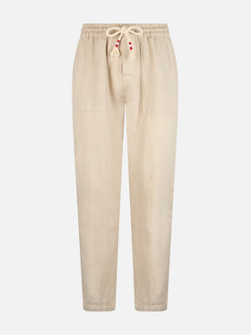 Man off-white linen Calais pants with drawstring - MC2 Saint Barth