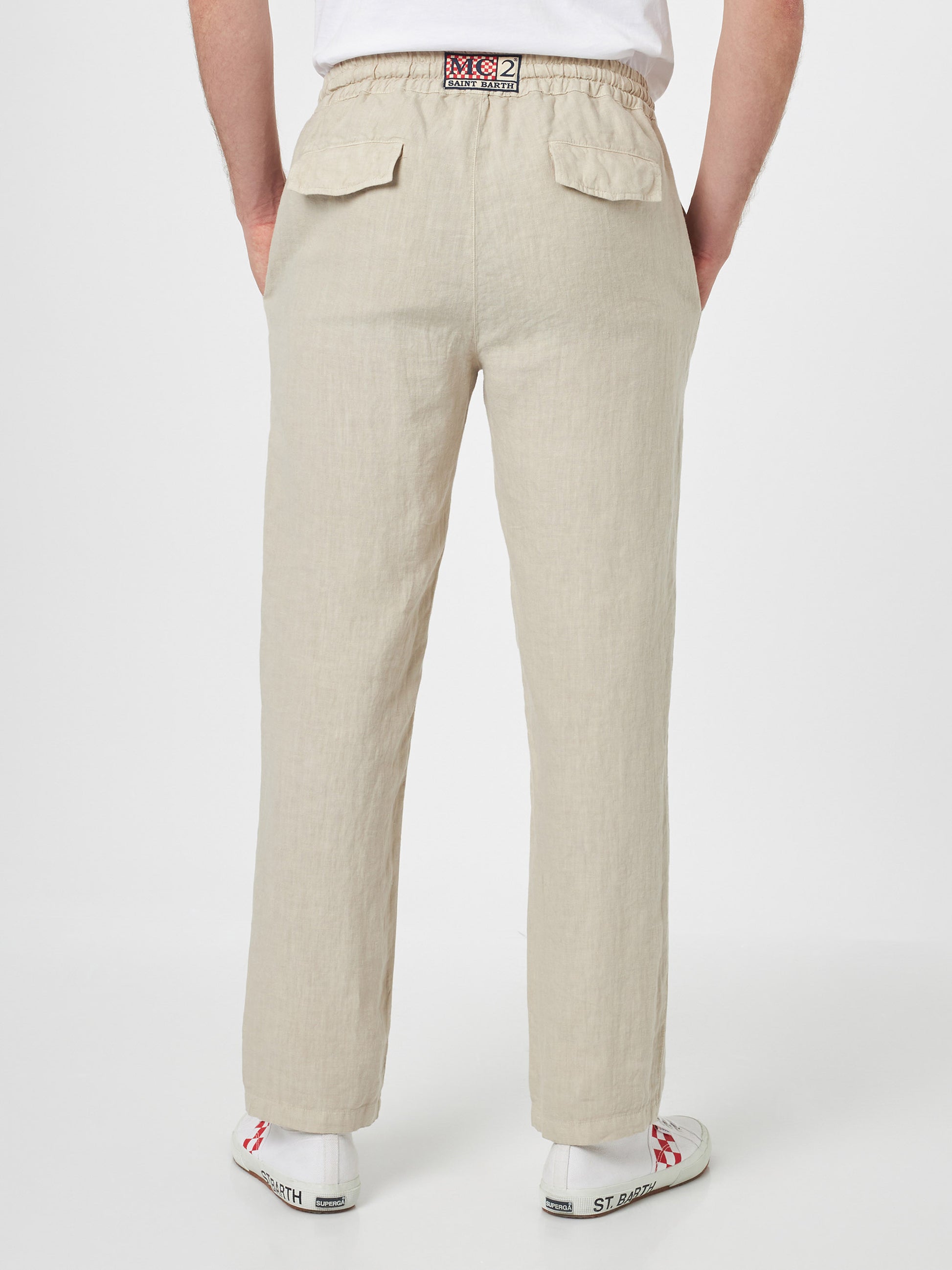 Man off-white linen Calais pants with drawstring - MC2 Saint Barth