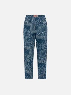 Pantaloni in lino Calais con stampa bandanna