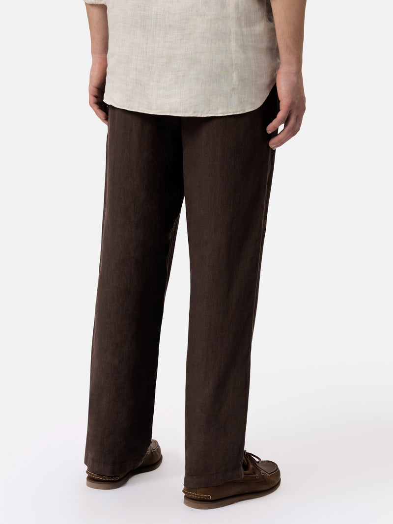 Brown linen pants Calais with drawstring